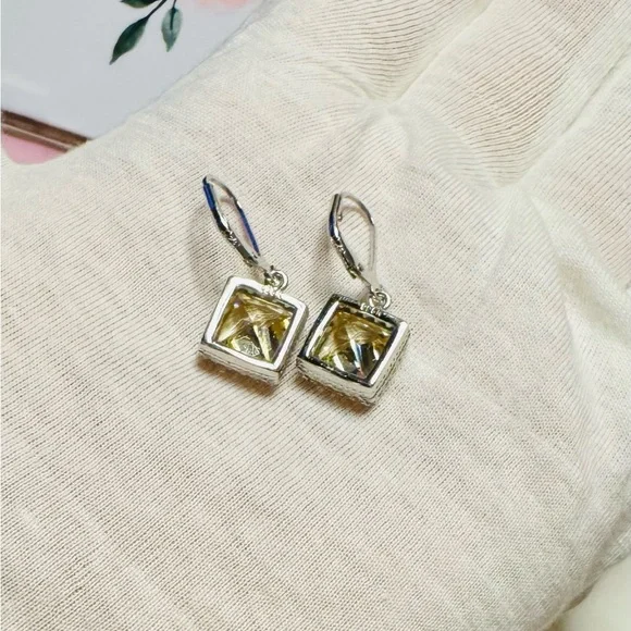 Radiant Silver and Yellow Crystal Earrings - Picture 3 of 3